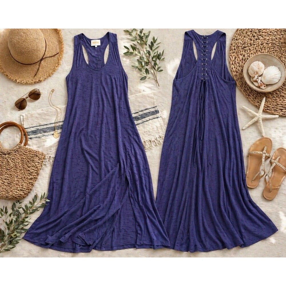 Anthropologie Maeve Melanie Maxi Dress XS Purple Lace Back Boho Swing Racerback